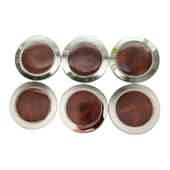 Vintage Rosewood Box with Six Round Silver Coasters - Picture 3 of 10